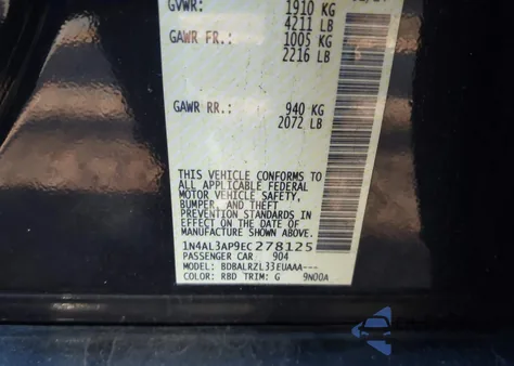 2014 Nissan Altima 2.5/2.5 S/2.5 Sl/2.5 Sv из США, поврежденный, VIN 1N4AL3AP9EC278125